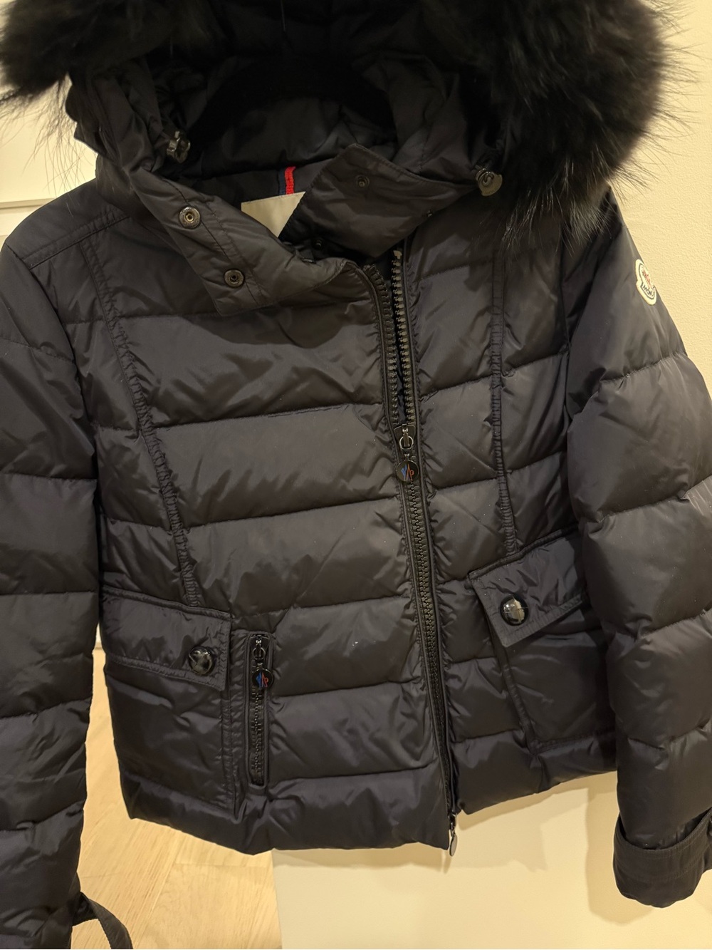 Moncler Black Padded Down Jacket with Fur-Trim Hood - Picture 3 of 10
